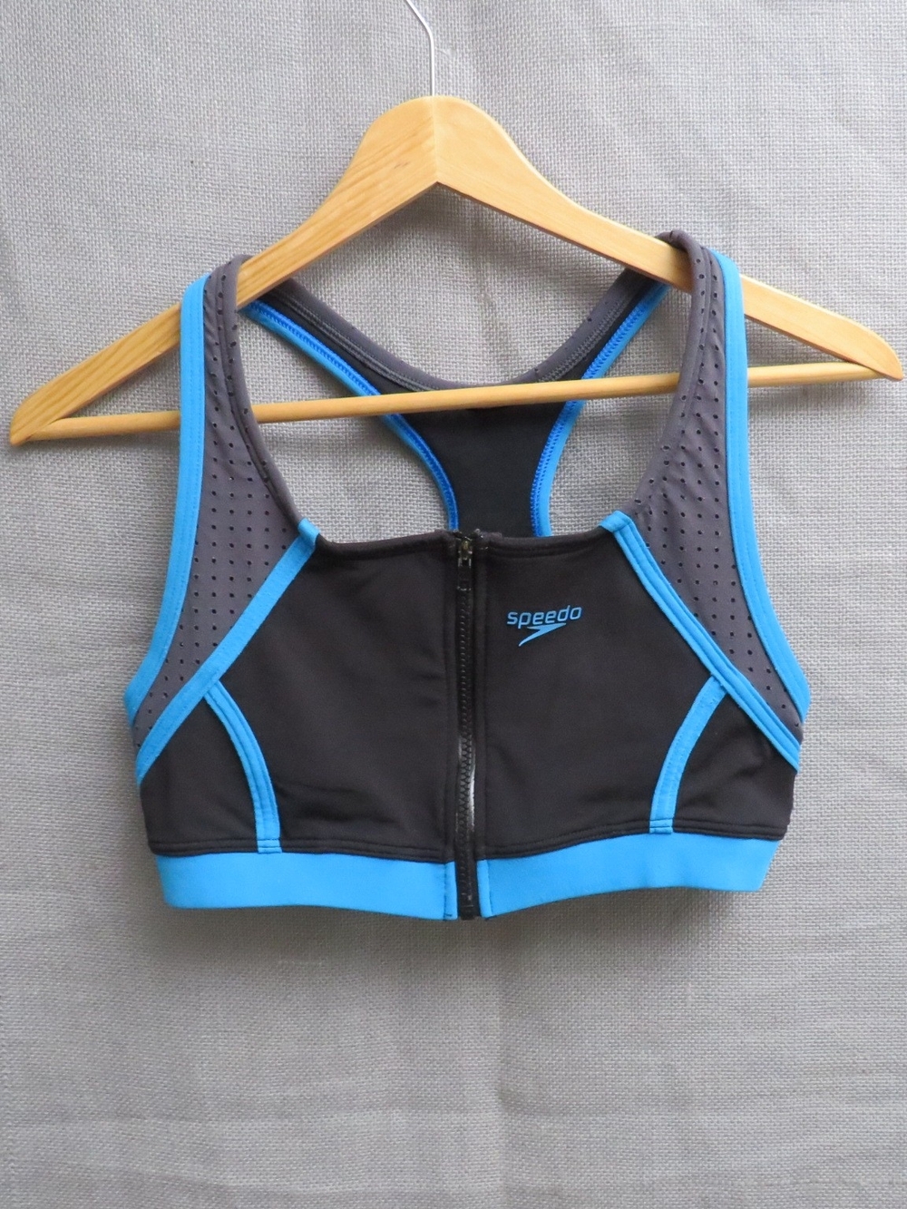 Speedo Women's Front-Zip Sports Swim Top - Black & Blue